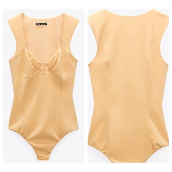 NWT Zara Pastel Yellow Sweetheart  Neckline Sleeveless Bodysuit L - Picture 1 of 5